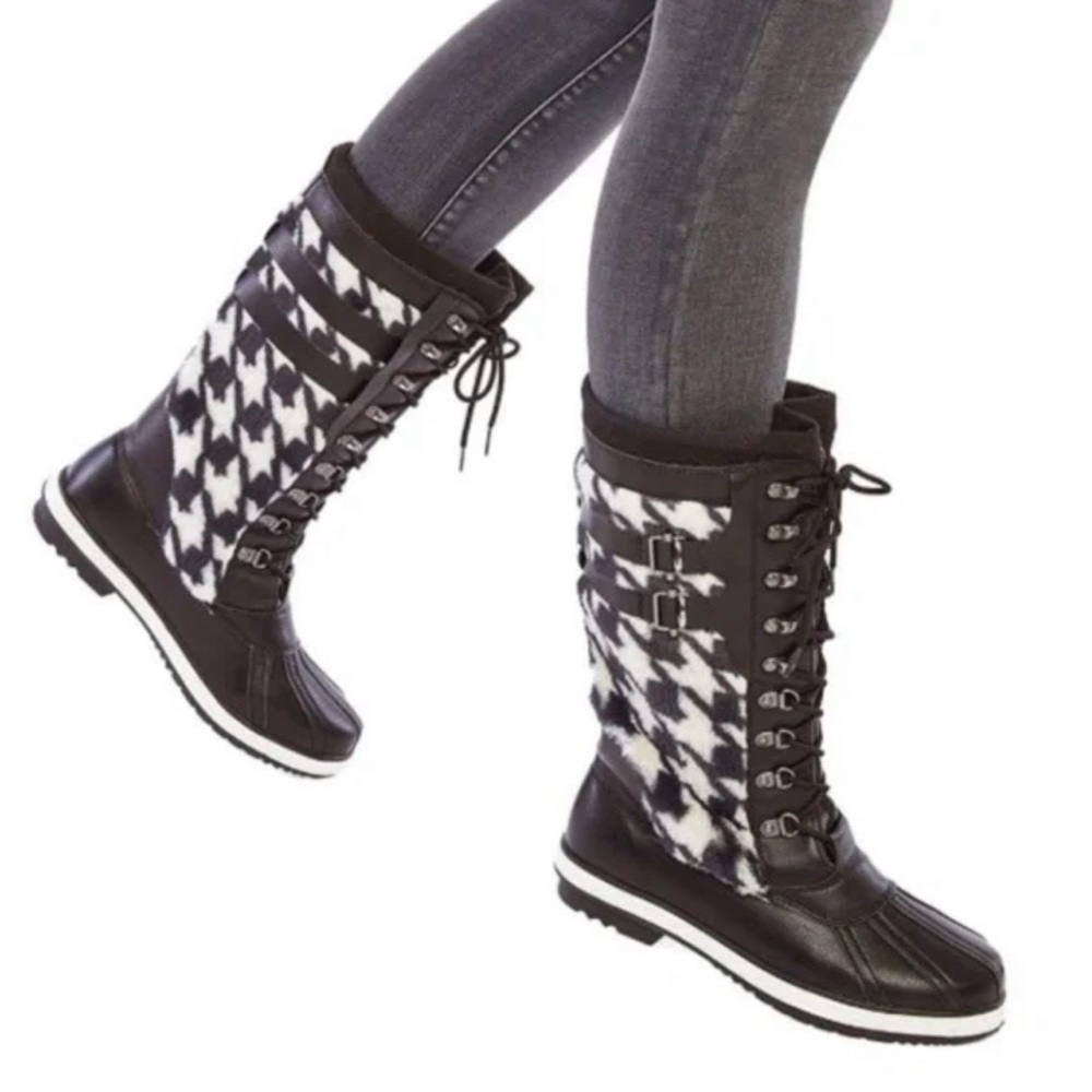 Black and White Houndstooth Winter Boots